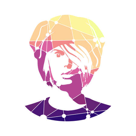 Face front view. Elegant silhouette of a female head. Beautiful woman portrait. Connected lines with...