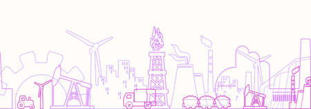 Concept of industrial plant and manufacture building. Energy and power icons set. Energy generation...