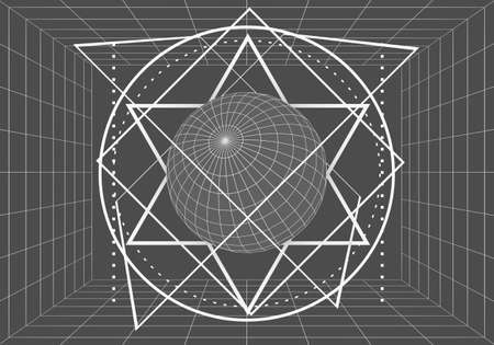 Mystery, witchcraft, occult and alchemy geometry. Mystical vintage gothic thin lines style background. 3D renderingの写真素材