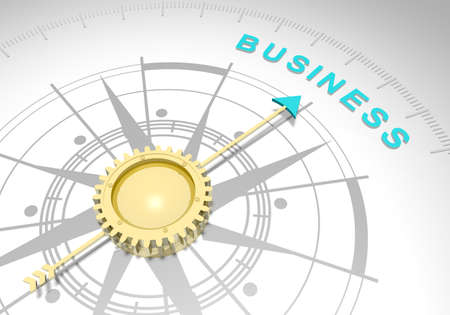 Business concept. Abstract compass points to the business word. 3D renderingの写真素材
