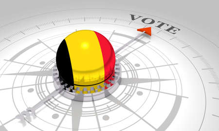 Voting concept. 3D rendering. Abstract compass points to the vote word. Flag of the Belgiumの写真素材
