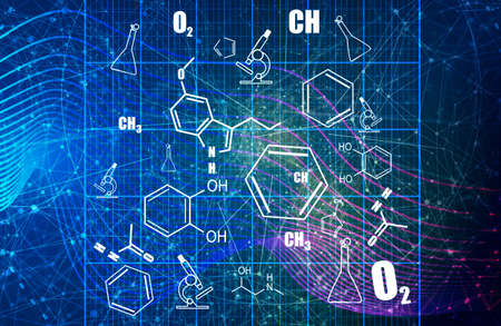 Bio chemistry and medicine background with icons.の写真素材