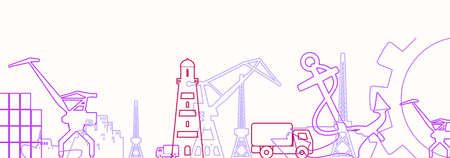 Cargo port relative icons set. Illustration for web banner or header. Thin lines styleのイラスト素材