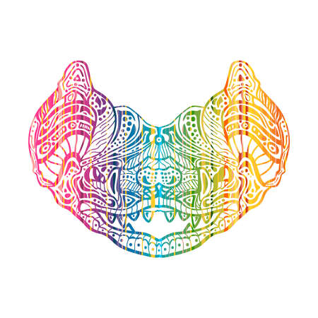 Zentangle Bat for tattoo in boho, hipster style. Ornamental tribal patterned illustration for adult anti stress coloring pages. Hand drawn sketch.のイラスト素材