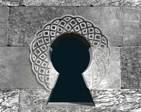 Key hole with decorative ornate in the concrete blocks wall. 3D renderingの写真素材