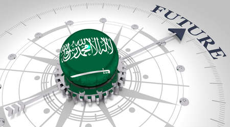 Business concept. Abstract compass points to the future word. Flag of the Saudi Arabia. 3D renderingの写真素材