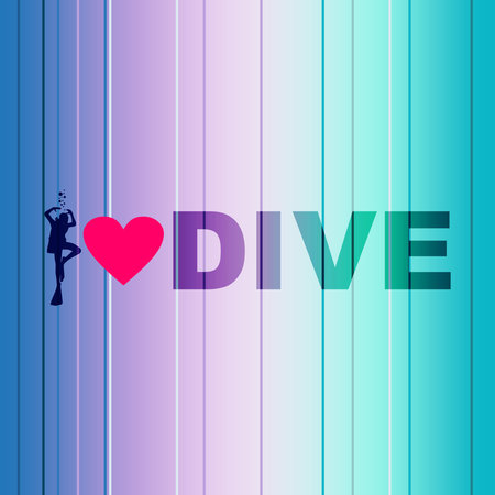 i love dive text with silhouette of diver and heart icon. The concept of sport diving.のイラスト素材