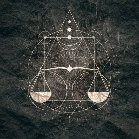 Mystical geometry symbol. Linear alchemy, occult, philosophical sign. For music album cover, poster,...