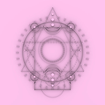 Mystical geometry symbol. Linear alchemy, occult, philosophical sign. For music album cover, poster, sacramental design. Astrology and religion concept. 3D renderingの写真素材