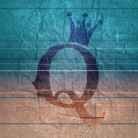 Vintage queen silhouette. Medieval queen profile. Fashion branding royal emblem with Q letterの写真素材