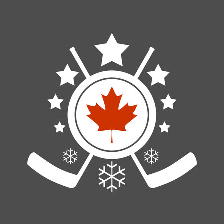 Ice hockey emblem. Crossing sticks, stars and snowflake. Flag of Canadaのイラスト素材