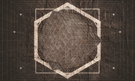 Mystery, witchcraft, occult and alchemy geometry. Mystical vintage gothic thin lines style background.の写真素材