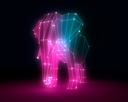 beautiful elephant Abstract geometric polygon style illustration. 3D renderingの写真素材