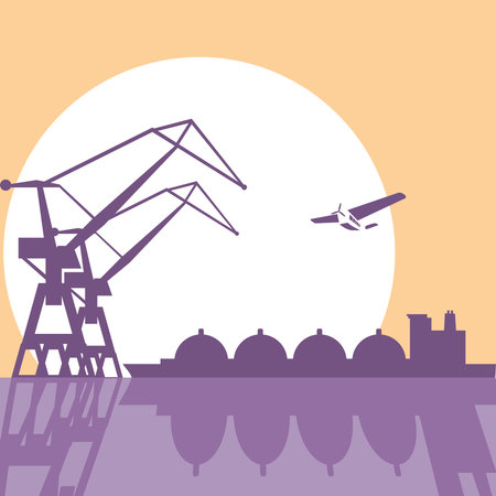 Sea shipping relative silhouettes. Field for text. Modern brochure, report or leaflet design template.のイラスト素材