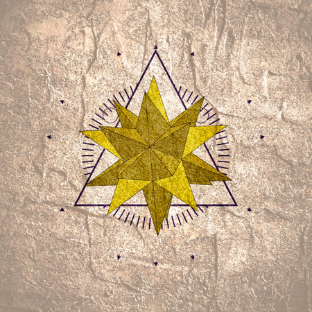 Mystical geometry symbol. Linear alchemy, occult, philosophical sign. Astrology and religion concept. Platonic solid design.の写真素材