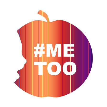 Me too hashtag. Social movement concerning sexual assault and harassment. An apple with face profile view. Optical illusion. Human head make silhouette of fruit. Half eaten appleのイラスト素材