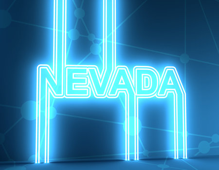 Image relative to USA travel. Nevada state name in geometry style design. Creative vintage typography poster concept. 3D rendering. Neon shineの写真素材