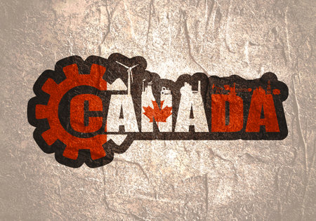 Energy and Power icons. Sustainable energy generation and heavy industry. Canada word decorated by national flagの写真素材
