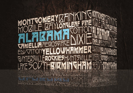 Conceptual Illustration of Tag Cloud With Words Related to Alabama Stateの写真素材