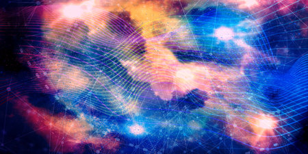Abstract background with stripes or curves. Universe filled with stars.