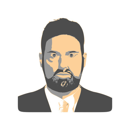 Half turn view of bearded man. Male face silhouette in contrast backlightのイラスト素材