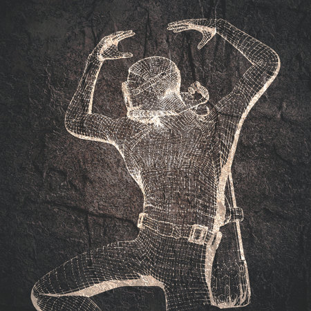 Silhouette of diver. The concept of sport diving. Vintage engraved illustrationの写真素材