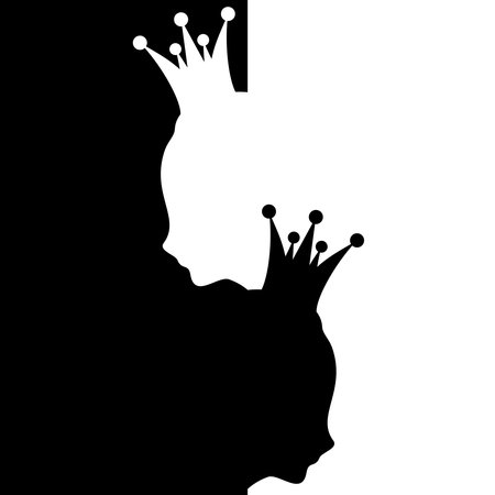 Abstract people icons. Diversity between humans metaphor. Black and white queen silhouettesのイラスト素材