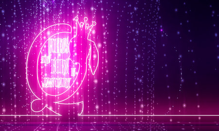 Vintage queen silhouette. Medieval queen profile. Elegant silhouette of a female head. Queens are born in January text. Motivation quote. Thin line style. 3D rendering. Neon shineの写真素材