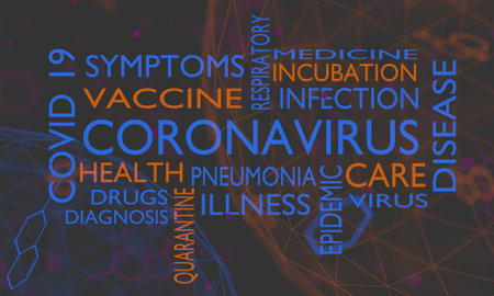 Coronavirus virus danger relative illustration. Concept of medicine. Words collage. 3D renderingの写真素材