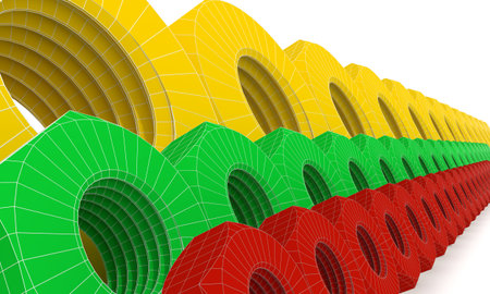 Nut wireframe models. Service and repair relative image. 3D rendering. Flag of Lithuania