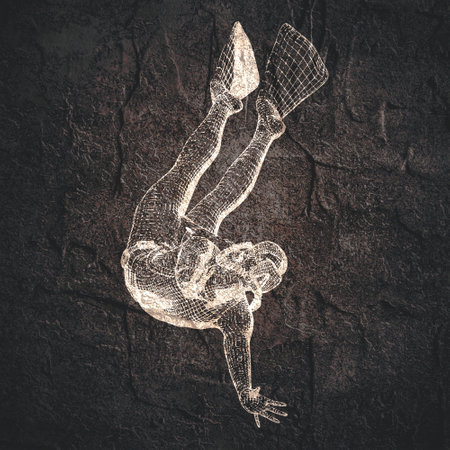 Silhouette of diver. The concept of sport diving. Vintage engraved illustrationの写真素材