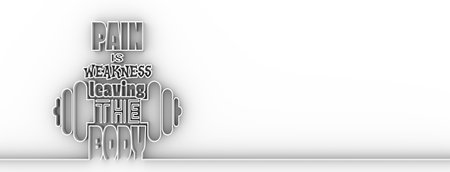 Pain is weakness leaving the body. Gym and fitness motivation quote. Creative typography poster concept. Letters and dumbbell icons. Body building relative. Thin line style. 3D renderingの写真素材