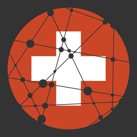 Flag of Switzerland. Round shape. Connected lines with dots.のイラスト素材