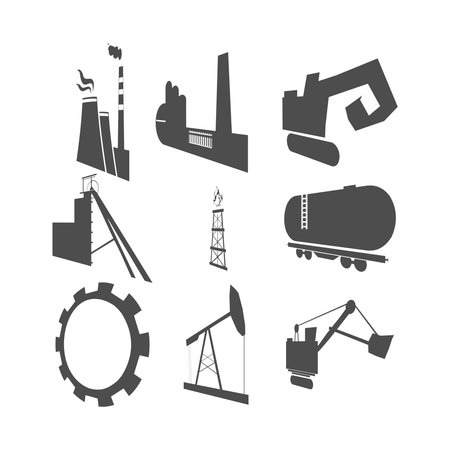 Energy and power icons set. Technology, chemistry and manufacturingのイラスト素材
