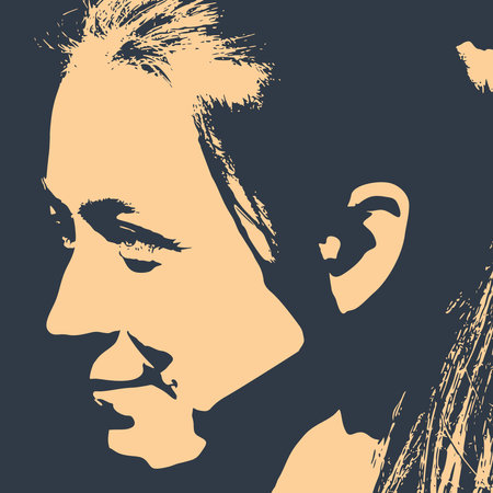 Face front view. Elegant silhouette of a female head in contrast backlight. Portrait of a happy smiling womanのイラスト素材