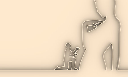 Silhouette of man in prayer pose. Man asking woman to marry him. Thin line style. 3D rendering.の写真素材