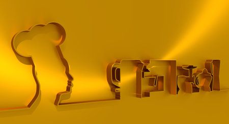 Chef in a cooking hat and set of domestic electric machines.. Horizontal thin line style web banner. 3D renderingの写真素材