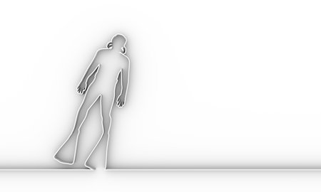 Silhouette of diver. Icon diver. The concept of sport diving. Thin line style. 3D rendering.の写真素材
