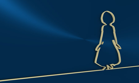 Silhouette of pretty little girl wearing dress. Thin line style. 3D rendering.の写真素材