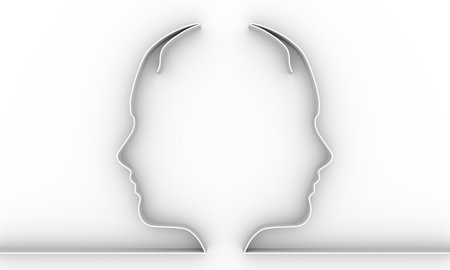 Human avatar profile view. Two face silhouettes. Thin line style. 3D renderingの写真素材