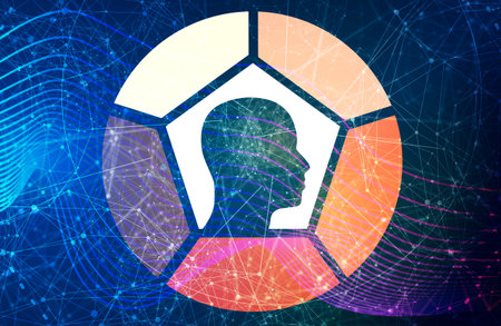 Hexagon geometric shape and human head. Minimal abstract emblem template.