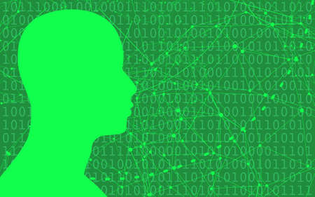 Man avatar profile view. Digital matrix overlayのイラスト素材