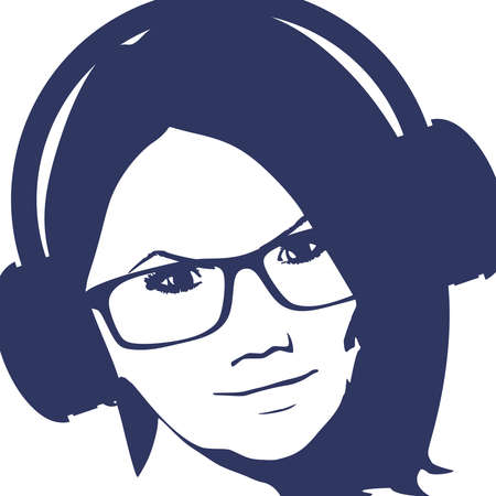 Woman listening the music. Silhouette of woman faceのイラスト素材