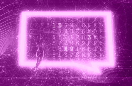 Woman backlight silhouette. Neon shine bubble speech. 3D renderingの写真素材