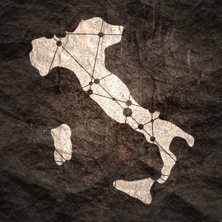 Concept of travel. Map of Italy textured by lines and dots patternの写真素材