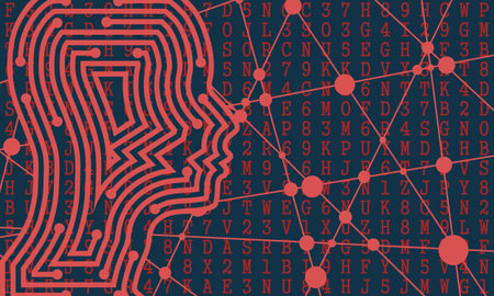 Profile of the head of a man. Connected lines with dots. Robotics industry and technology concept