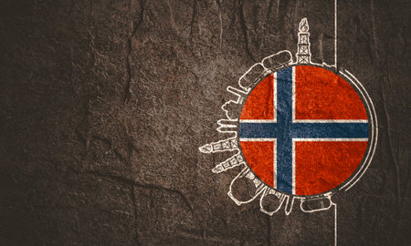 Circle with cargo theme relative silhouettes. Design set of natural gas logistics. Objects located around circle. Industry theme leaflet or brochure template with space for text. Flag of Norwayの写真素材