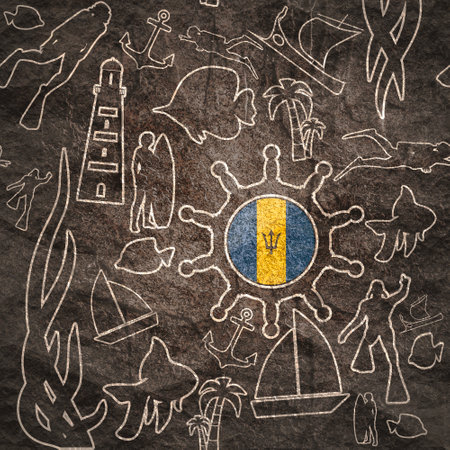 Travel and vacation outline style illustration. Flag of Barbadosの写真素材