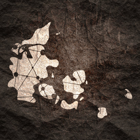 Concept of travel. Map of Denmark textured by lines and dots patternの写真素材
