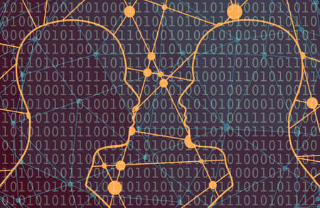 Human relationships concept illustration. Digital matrix overlay
